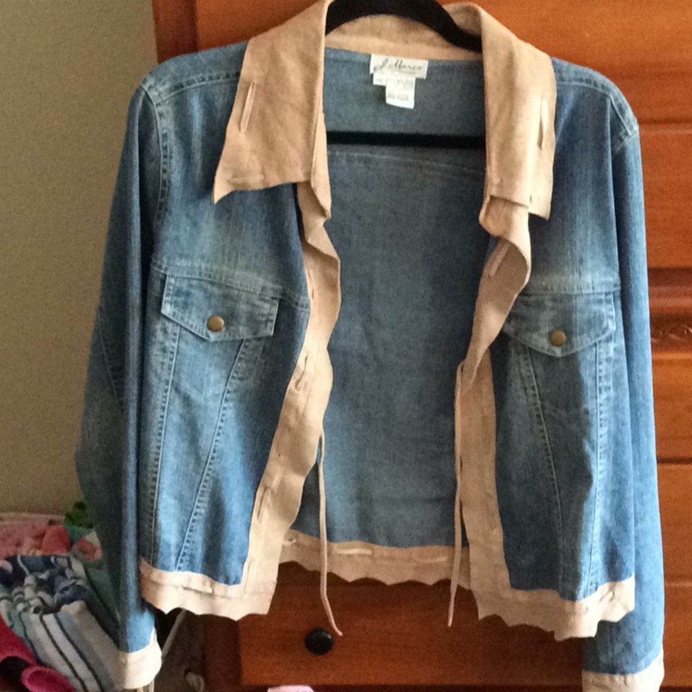 Denim Jacket with dusty pink suede trim